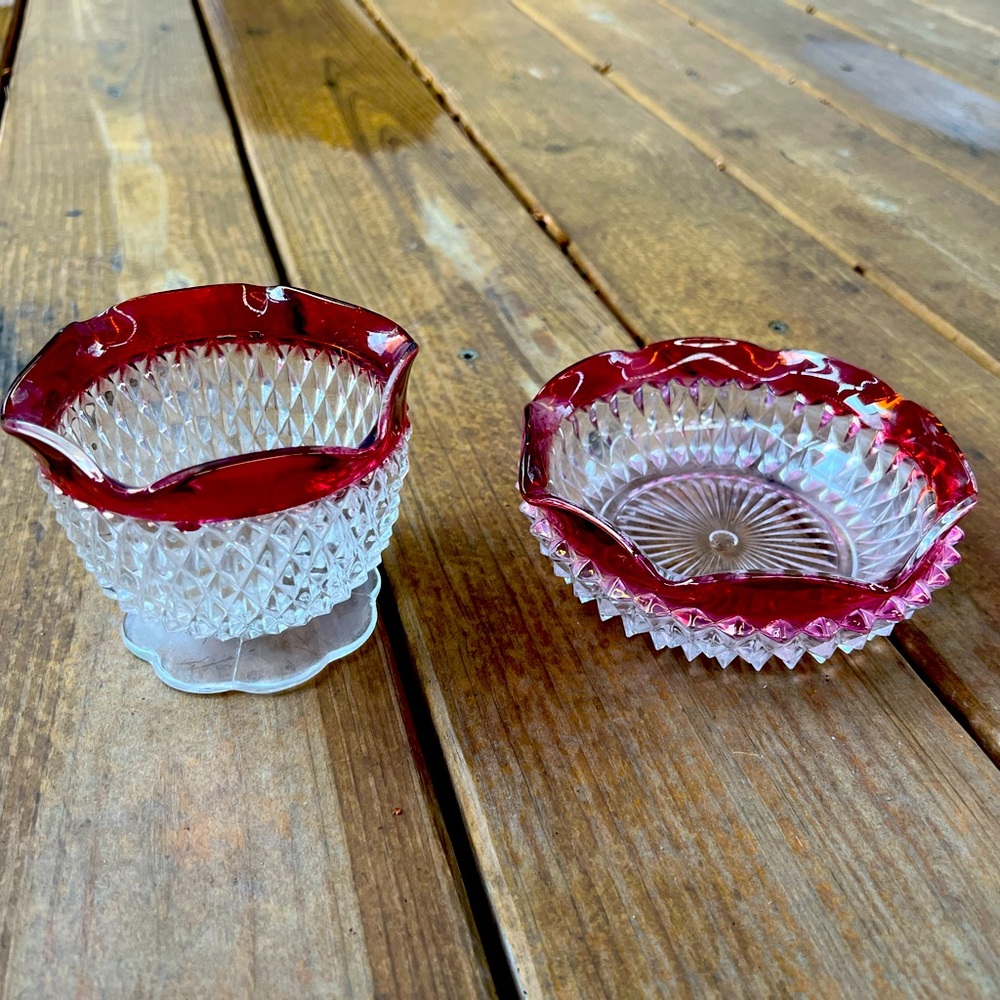 Vintage diamond point Indiana glass ruby flash rim bowls